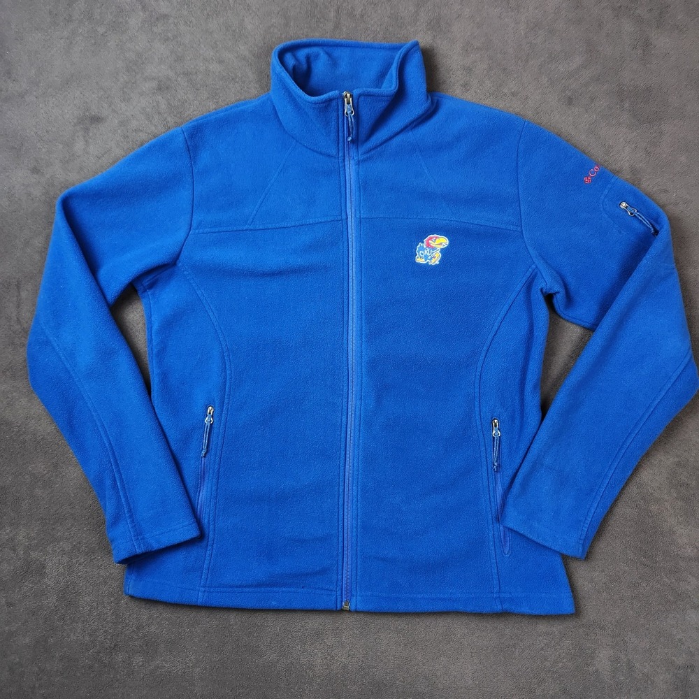 Kansas Jayhawks Columbia Fleece Jacket Womens XL Blue Full Zip Embroidered Logo‎